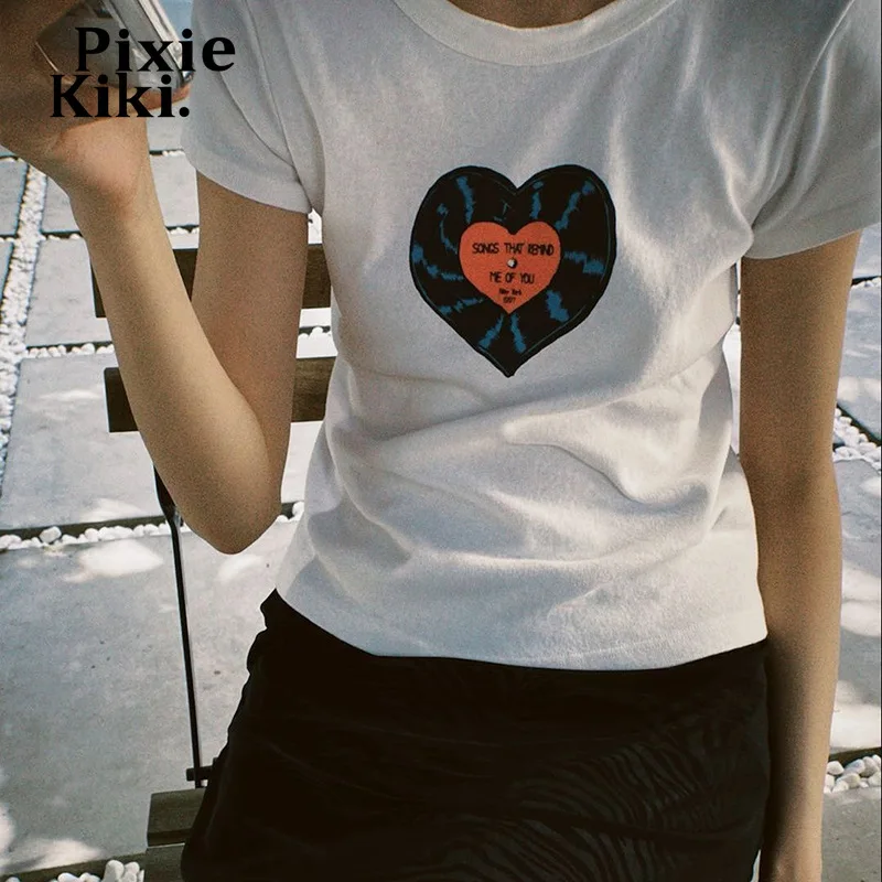 

PixieKiki Graphic T Shirts Summer 2022 Fashion Women Clothing White Baby Tee Y2k Vintage Print Short Sleeve Tops P85-AH12