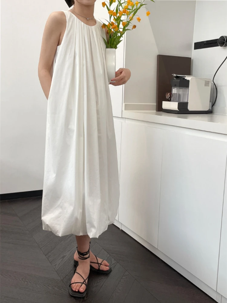 2022 Summer New Temperament Casual Korean Version Mid-length Round Neck Sleeveless Vest Dress