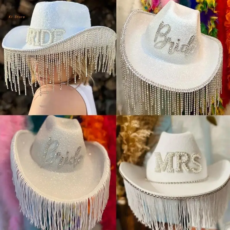 

Cowgirl Hats Shimmering Tassels Bachelorette Party Fedora Hat for Bride to Be
