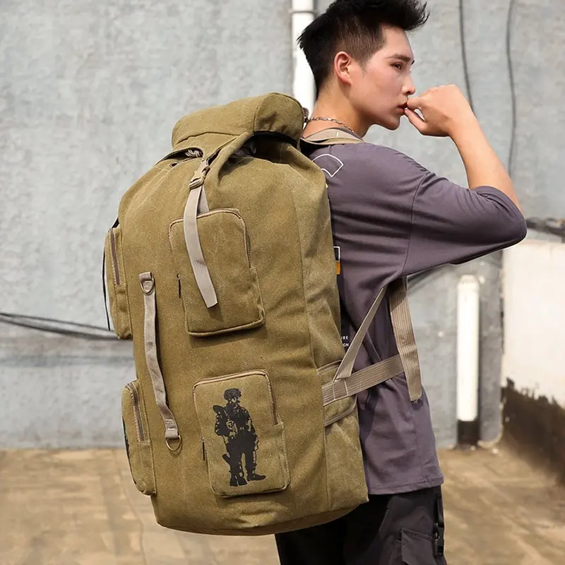 Large Capacity 80 Liters Washed Canvas Bag Men Backpack Large Backpack Luxury Brand Texture Mountaineering Travel Large Backpack