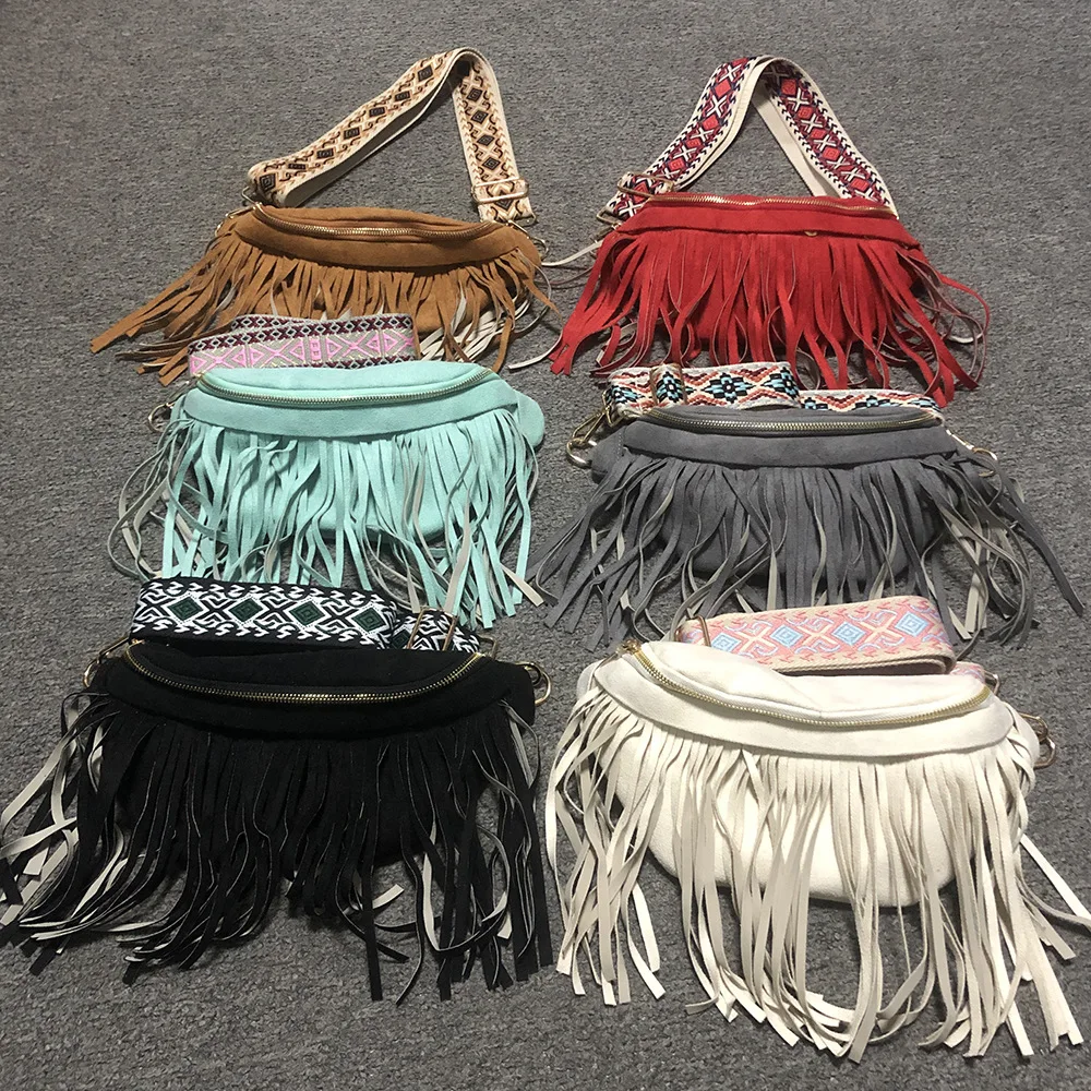 

2023 Faux Suede Leather Bag with Fringes Women Tassel Fringe Purse Crossbody Shoulder Bag Soft Casual Messenger Bag DOMIL2156