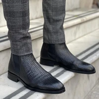 chelsea men shoes pu solid color fashion retro business casual street daily all match woven pattern slip on ankle boots cp285