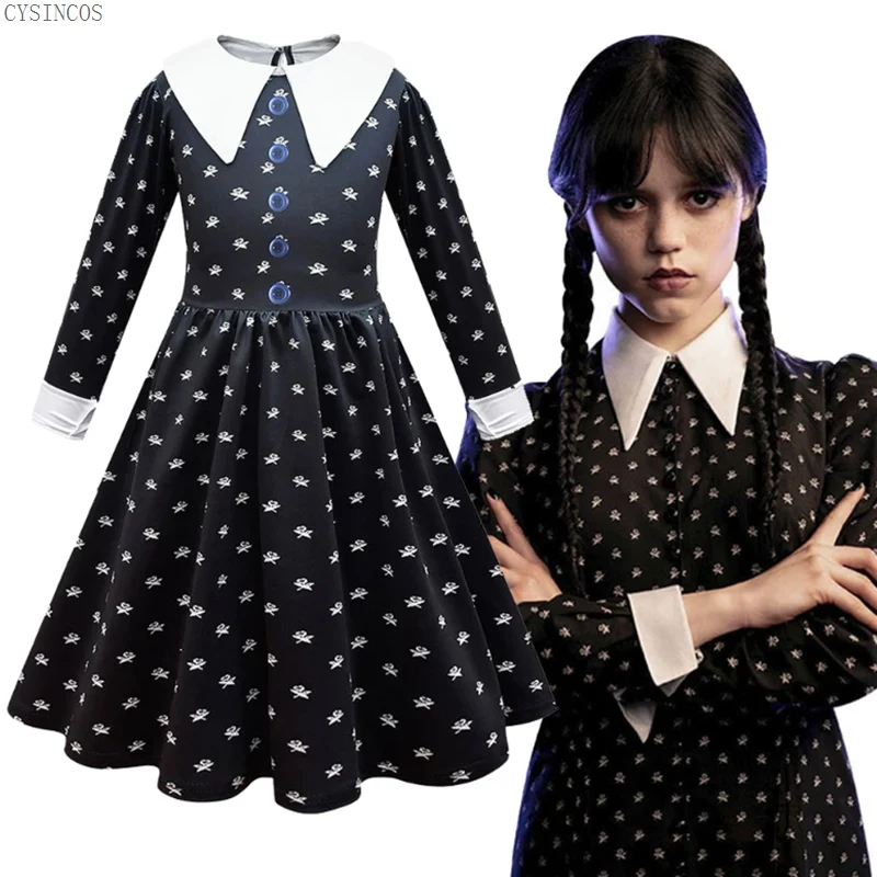 

Wednesday Cosplay Dress and Wig Bag Set Kids Costumes for Girls Black Outfits Carnival Gothic Clothe Wednesday Addams Dress