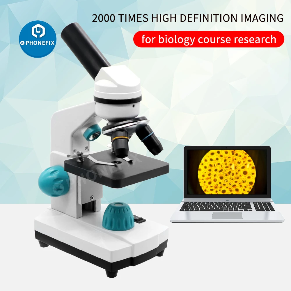 Zoom 2000X Student Lab Biological HD Microscope with Electronic Eyepiece + 13pcs Accessories For Specimens Observation LED USB