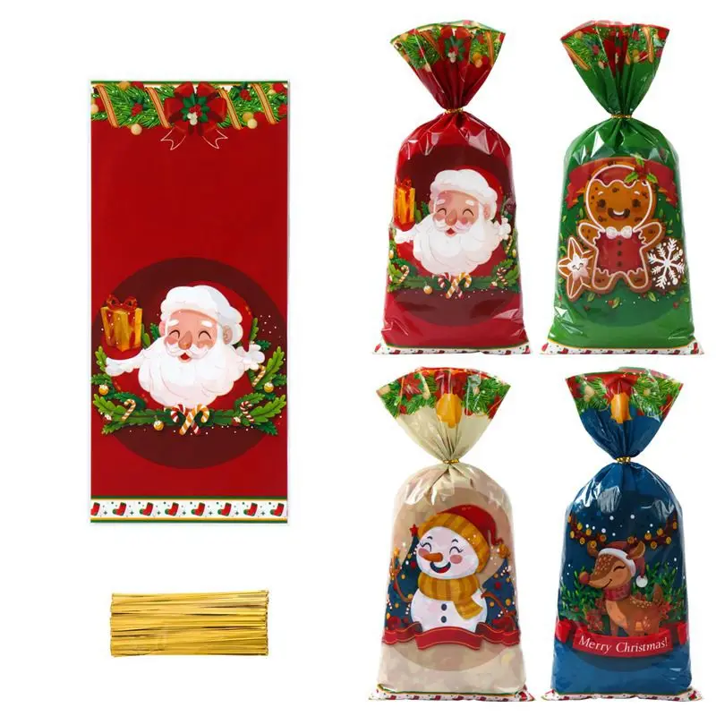 

25/50/100pcs Christmas Candy Bags With Rope Cookie Biscuit Packaging Bag Christmas Decoration 2023 Navidad Gift Bags for Kids