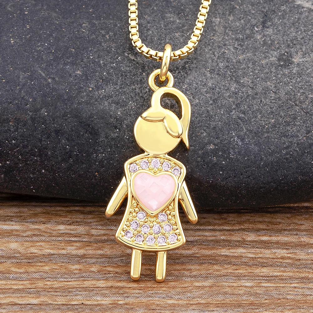 

Nidin Fashion Crystal Girl Inlaid Pink Shell Heart Shape Pendant Zircon Necklace Women Charm Jewelry Birthday Exquisite Gift