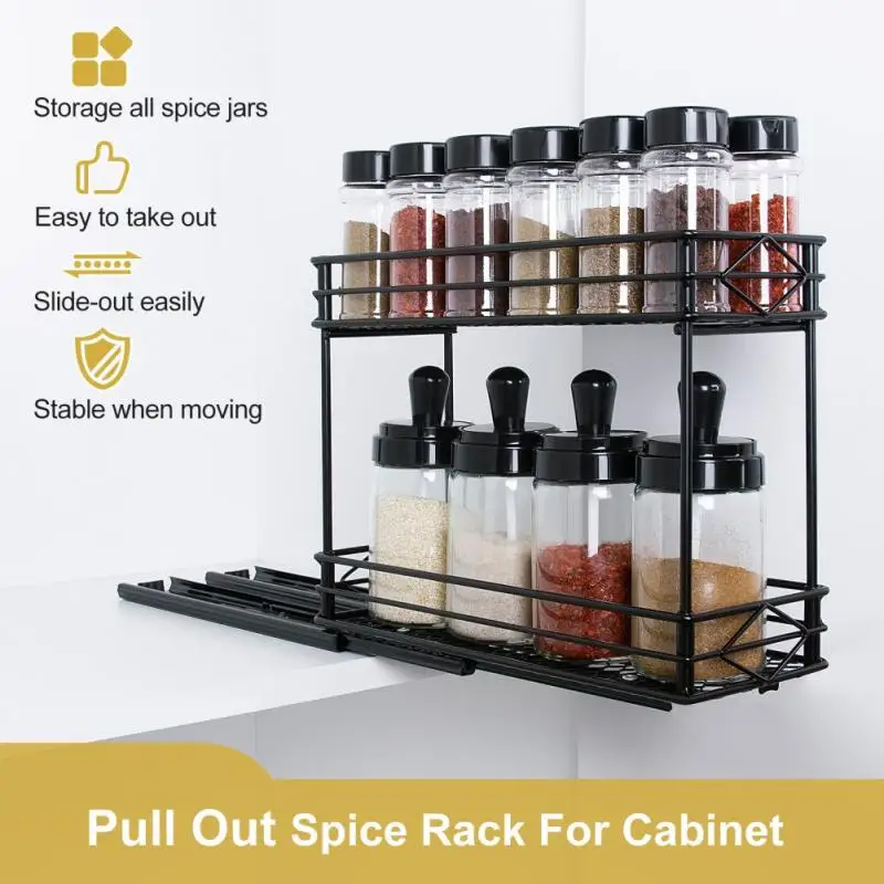 

2 Layer Stroage Rack For Kitchen Seasoning Bottle Organizer Metal Shelf Kitchen Spice Rack Stroage Organizer With Slide Rail