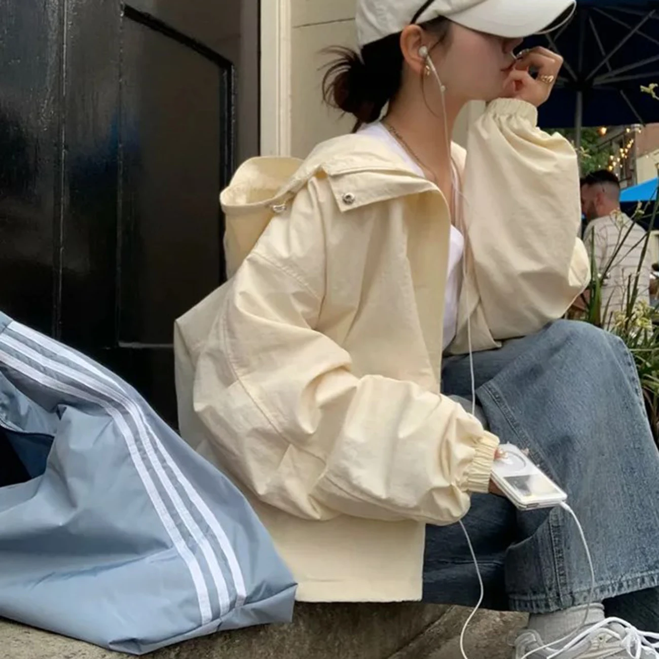 Женские Стильные Одноцветные Свободные Куртки С Капюшоном В Стиле Сафари