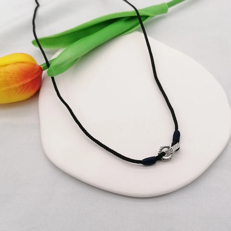 

Black Slip Ring Necklace 925 Sterling Silver New Simple Luxury Jewelry Fashion Party Gifts Free Shipping for Women