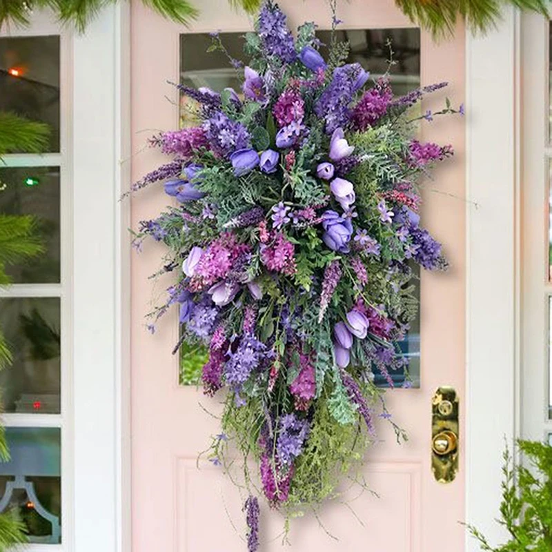 

Фиолетовый Тюльпан, цветок, струна, искусственный венок, цветок, летняя Цветочная Гирлянда для свадьбы, входа, сада, передней двери, украшение для дома