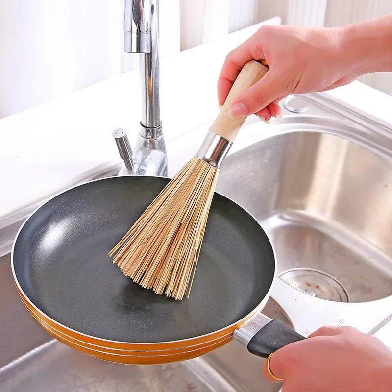 

24CM Bamboo Wok Brush with Wooden Handles Large Pot Brush Wash Dish Pot Cleaning Brush Restaurant Kitchen Cleaning Accessories