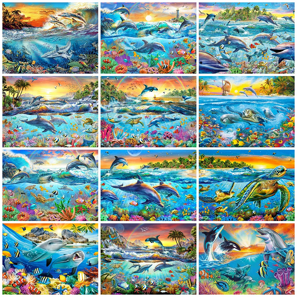 

EverShine полная площадь алмазная мозаика море заход солнца картина стразами алмазная вышивка дельфин черепаха набор животные живопись декор д...