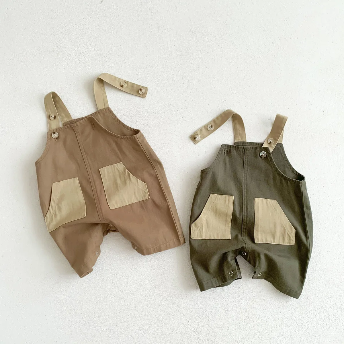 

4946B Baby Suspenders Pants 2023 Spring Summer Simple Fashion Boy's One Piece Clothes Pockets Climbing Clothes