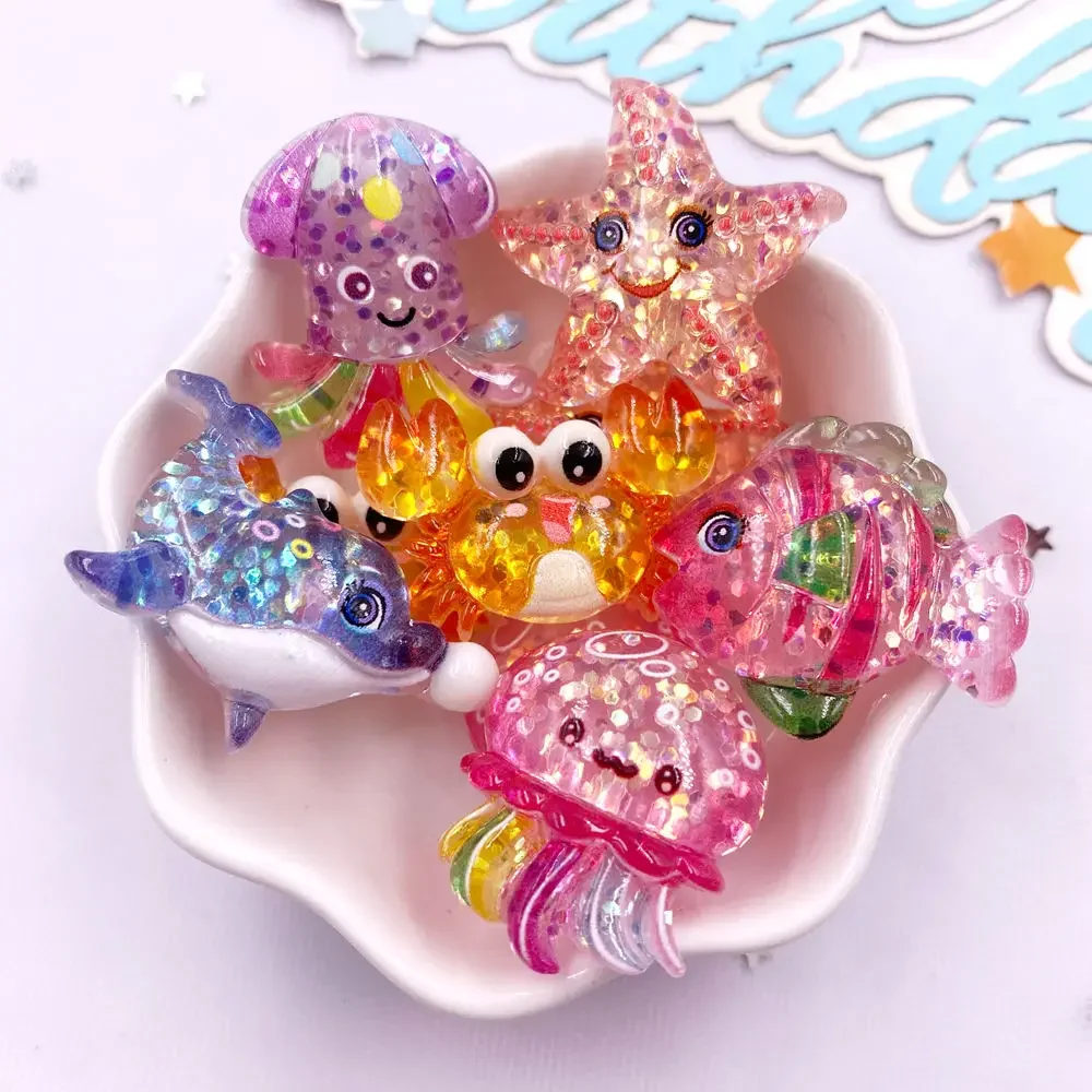 10 шт. блестящая красочная смола морская звезда краб медуза дельфин океанское