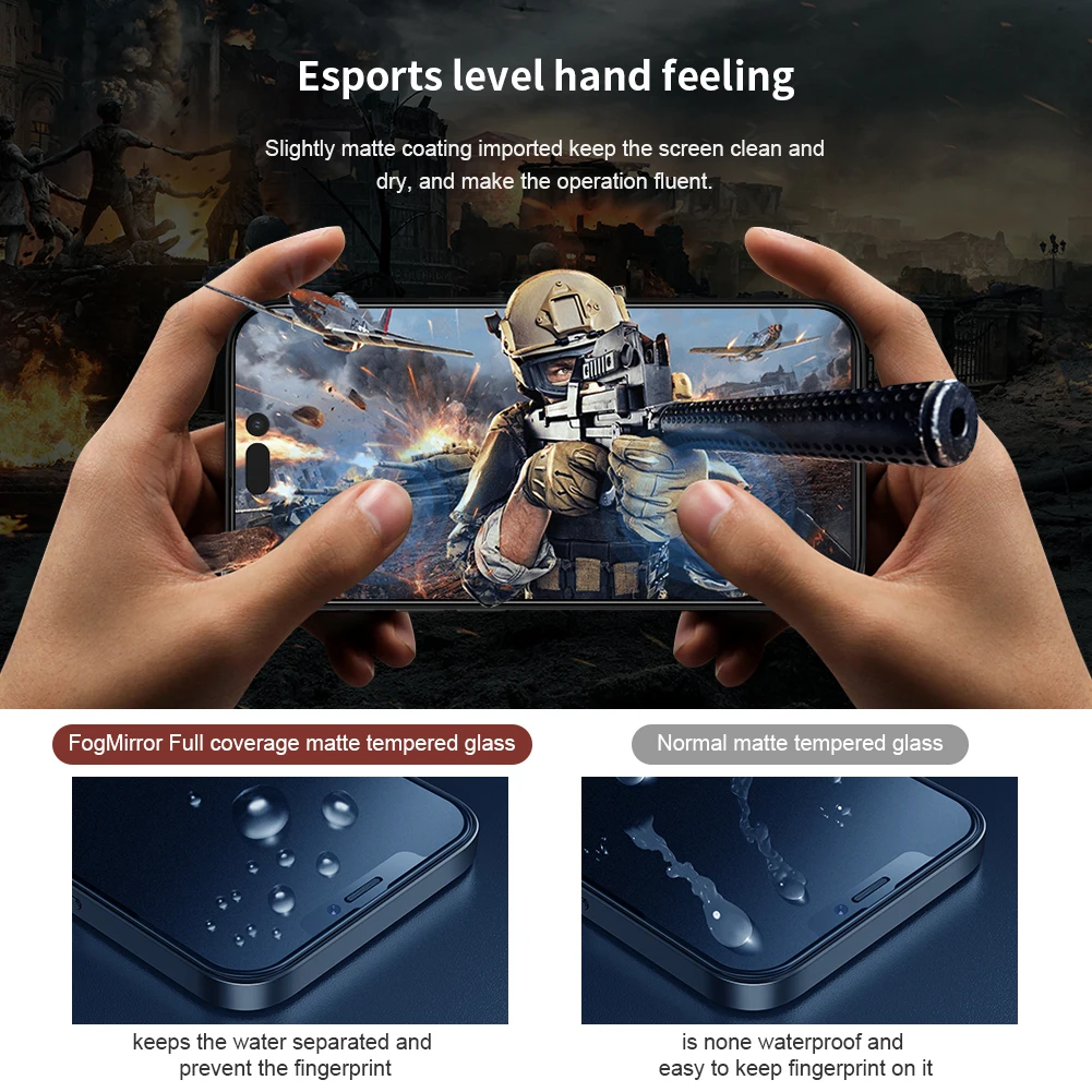 Nillkin FogMirror Full Coverage Matte Tempered Glass for iPhone 14 Pro Max, Anti-Fingerprint 9H Screen Protector 13 12 Mini Plus