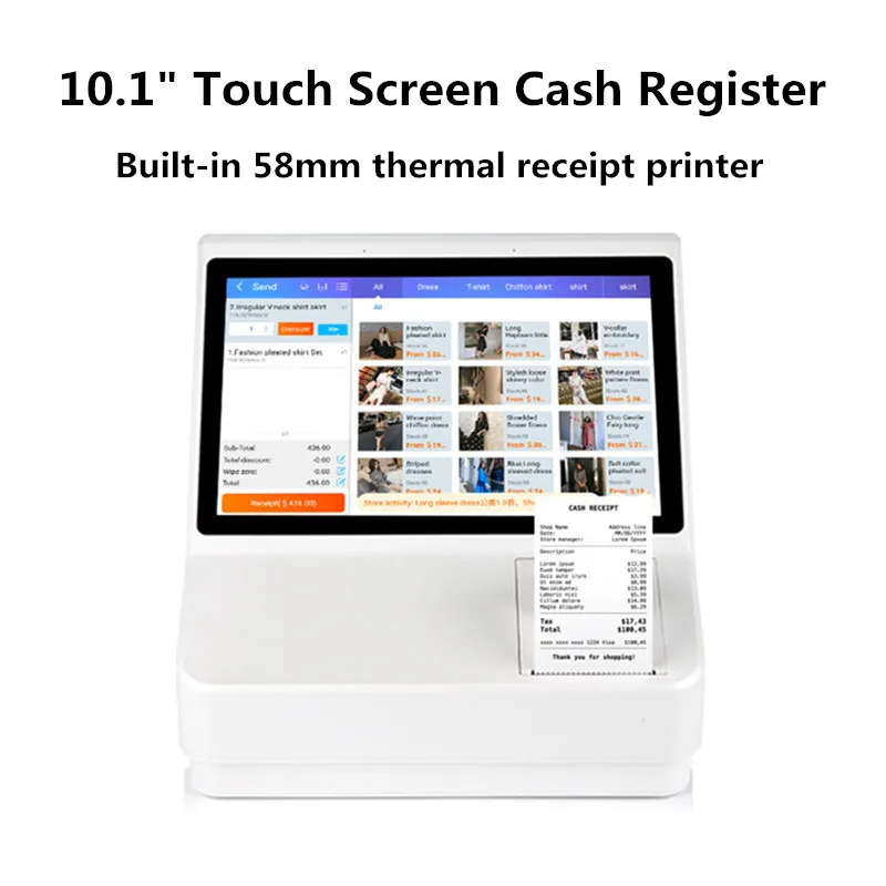 

A63, розничная продажа одежды для супермаркета, 10,1 дюймовый сенсорный экран, Android POS-терминал, кассовый аппарат с 58 мм чековым принтером