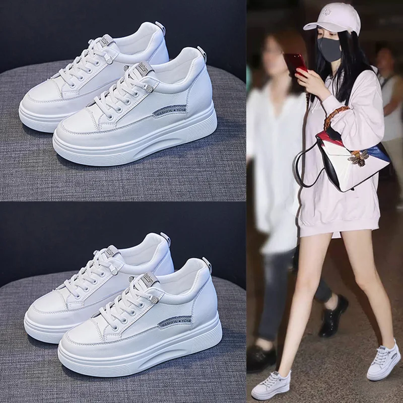 

White Shoes for Women Spring New Platform Shoes Students Korean Comfortable Walking Sports Board Shoes Pu Casual Shoes