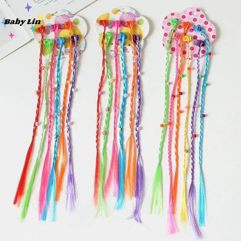 

6pcs New Girls Colored Beads Wigs Hair Claw Headbands Hairpins Beauty Hair Bands Headwear Kids Hair Accessories Hair Ornament