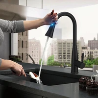matte black sensor kitchen faucet sensitive smart touch control faucet mixer tap pull out 360 degree rotate kitchen tap