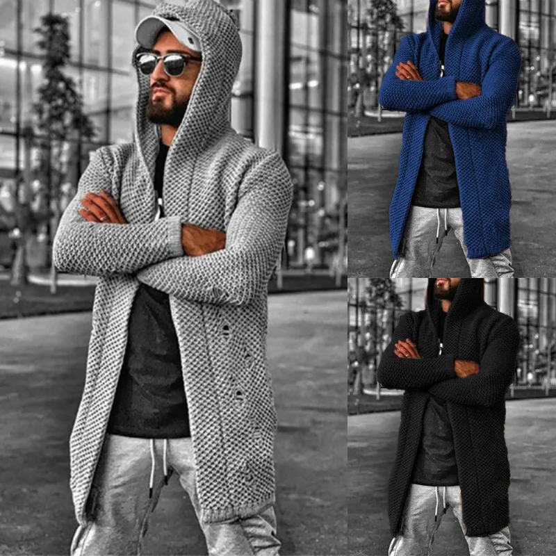 Outono e Inverno Europeu e Americano Sólida com Capuz Nice Masculino Cardigan Gola Alta Camisola Cabolsa Cor