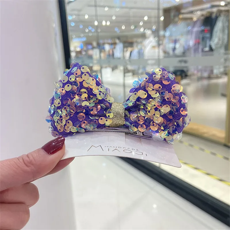 

1pc Pastel Sequins Hair Bow Clips Standing Top Head Bowknot Hairpin Kids Barettes Girls Hair Accessories Gift Fairy Grips