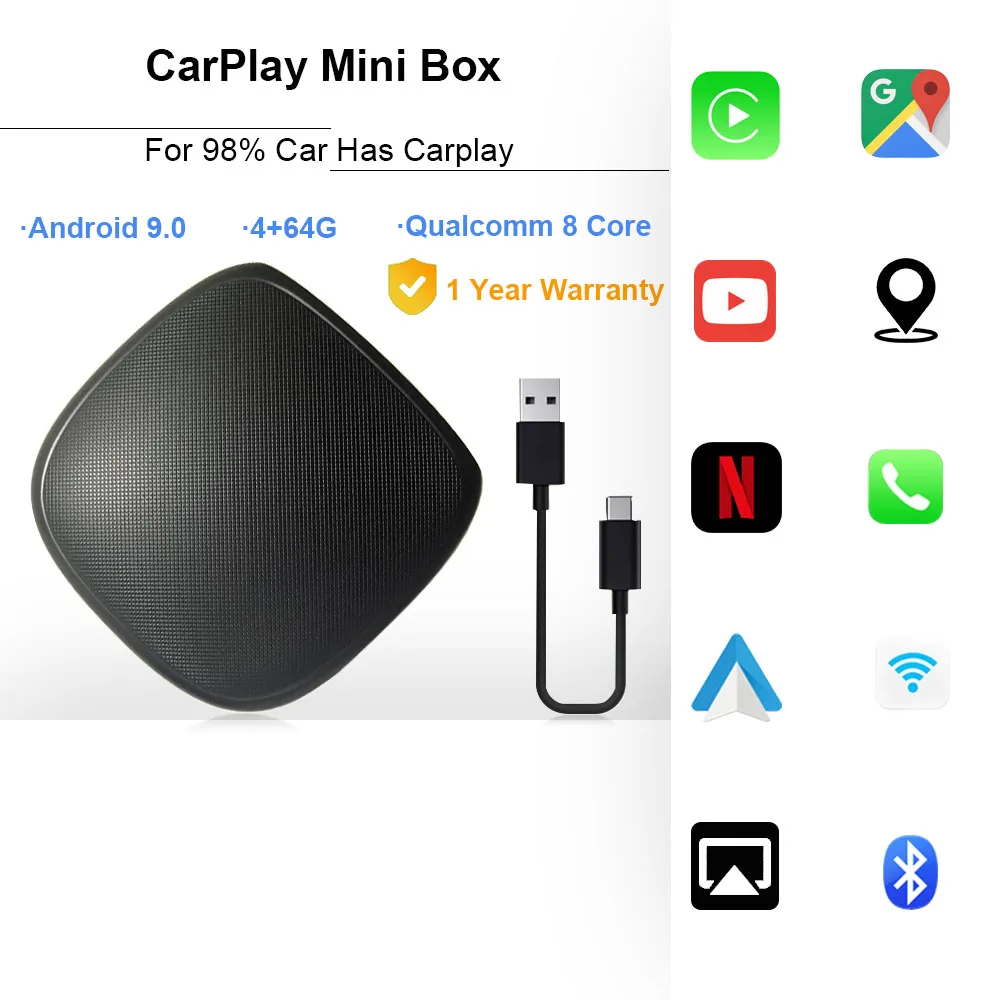 

Wireless Carplay ai Box Applepie 4+64G Car Android Box Mini Multimedia Plug and Play Youtube Netfix for Benz Audi VW Kia Toyota