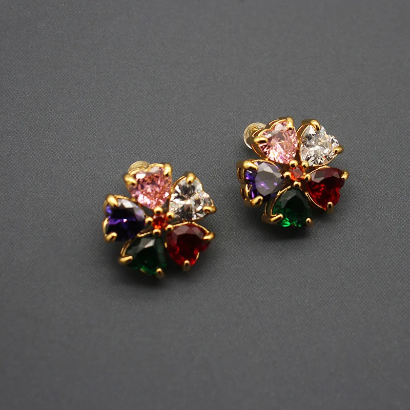 

French Color Zircon Earrings Elegant Jewelry Gold