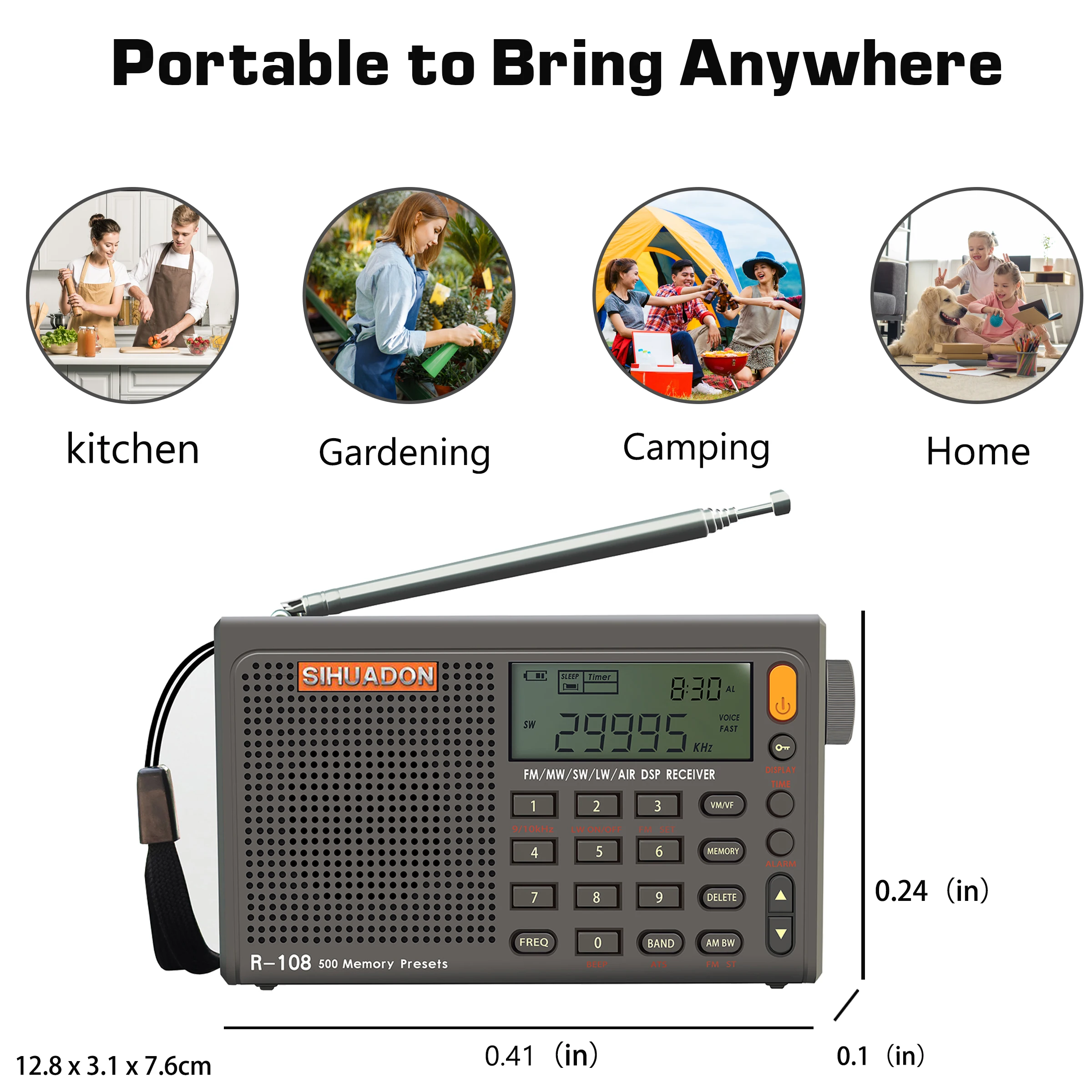 Sihuadon R-108 Digital Portable Radio Stereo FM LW SW MW AIR DSP Radio Receiver AM LCD Sound Alarm Function For Outdoor Radio