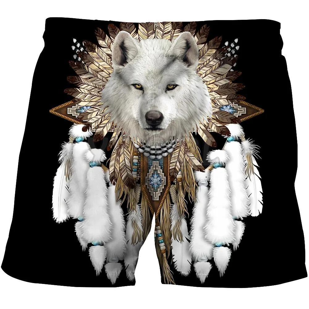 

Native Wolf Spirit US Size Men Beach Short 3D Printed Men's Shorts Quick Drying Beach Shorts Summer Beach Swim Trunks