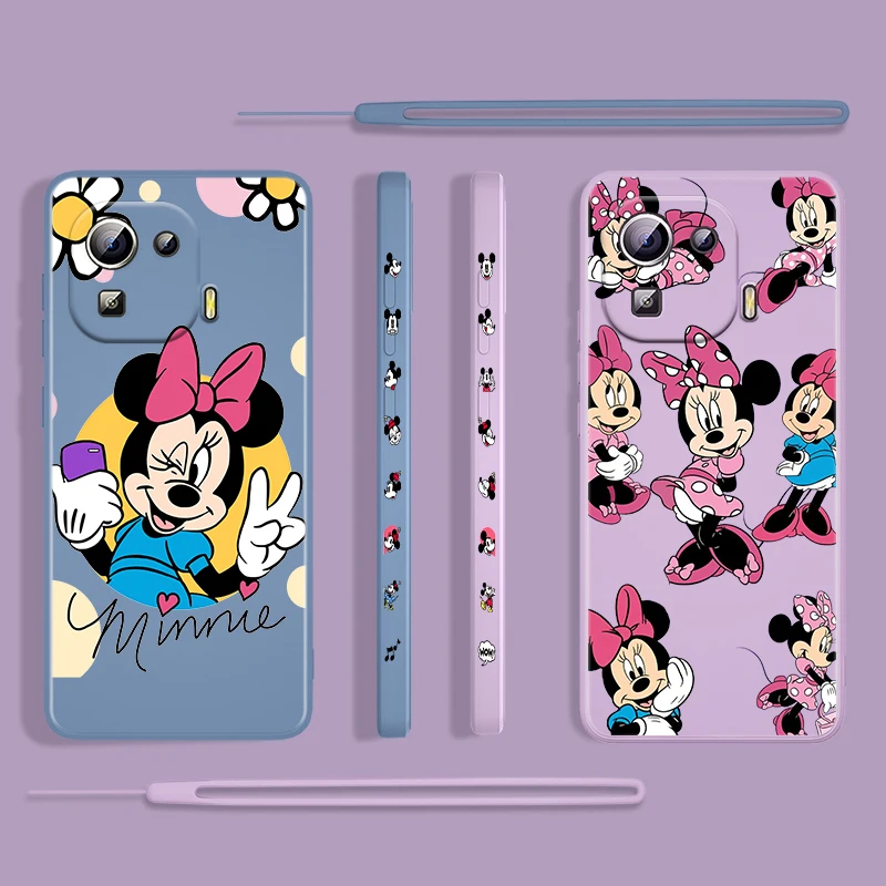

Minnie Mickey Mouse For Xiaomi Mi 12 11 11i 10 10S 9 6 Ultra Lite Pro SE 4G 5G Silicone Liquid Left Rope Phone Case Capa Cover