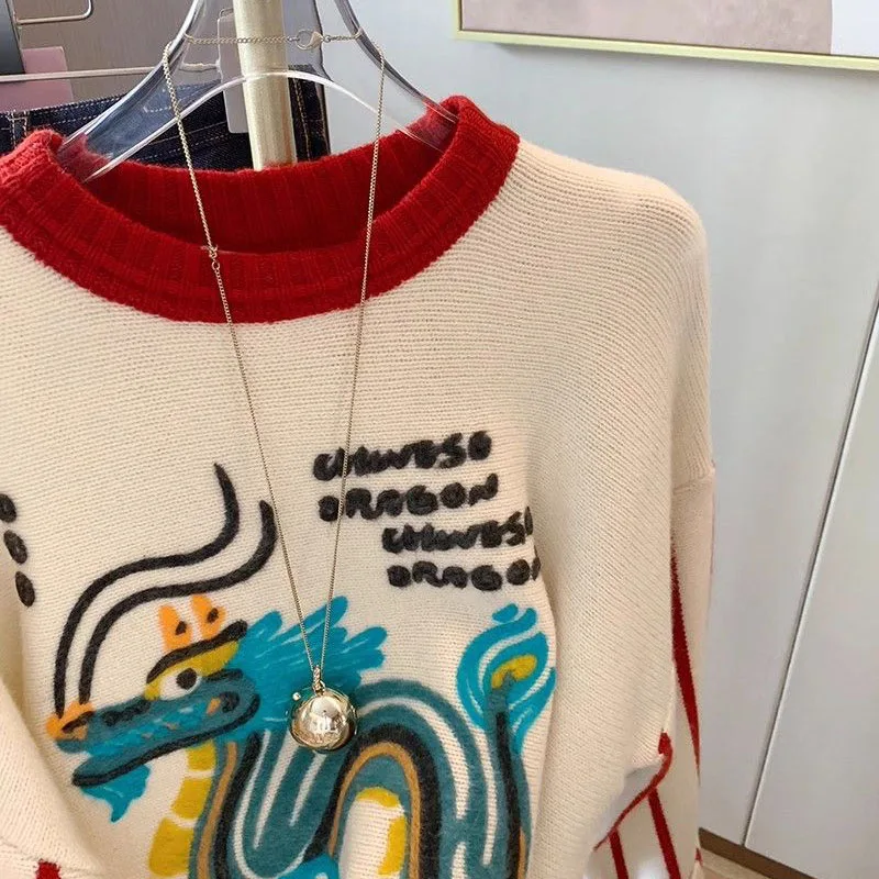 Осенний модный свитер с вышивкой женские пуловеры корейский Мягкий трикотажный
