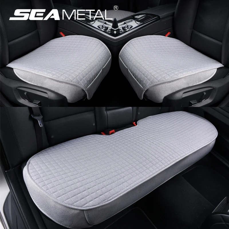 SEAMETAL Universal Flax Car Seat Covers Front Rear Breathable Linen Cushion Anti Slip Auto Seat Protector Mat Pad Four Seasons