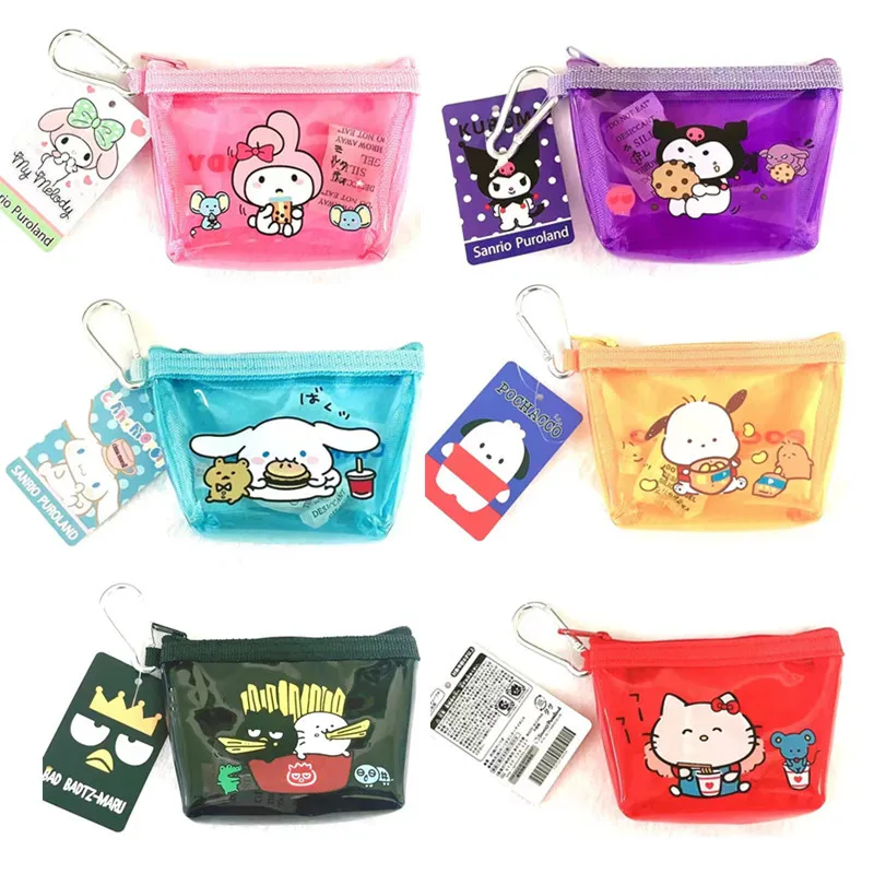 

Kawaii Sanrio Kt Kuromi Cinnamoroll Mymelody Transparent Coin Purse Cute Storage Bag Travel Cosmetic Bag Backpack Pendant Gift