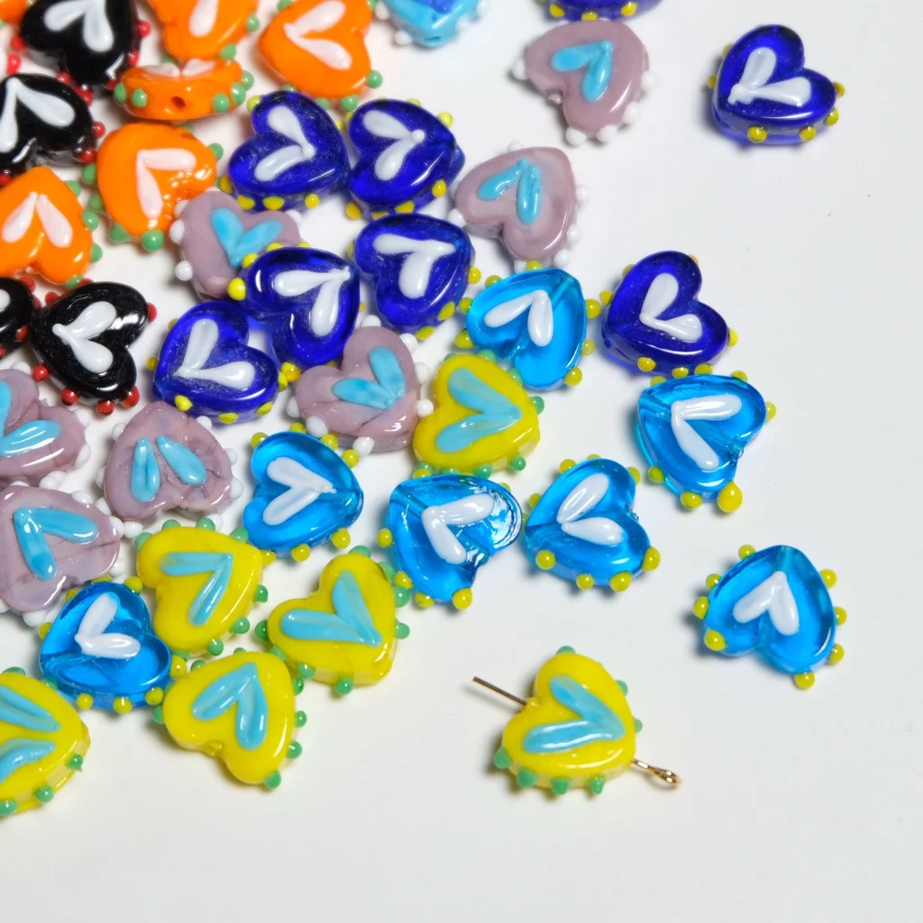 

Beaded color matching DIY handmade beads, glass heart, sweet and cool necklace, earrings, beaded loose beads, original creation