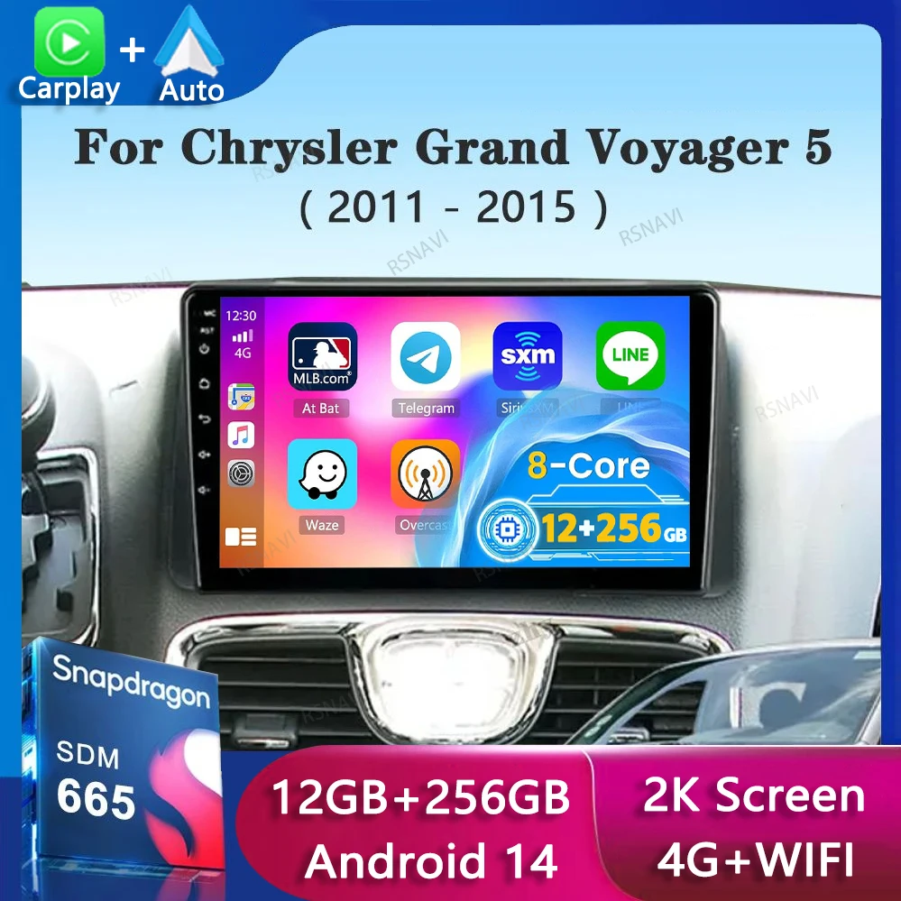 Android 14 Carplay Auto для Chrysler Grand Voyager 5 2011-2015 Dodge Caravan 2008-2020 Автомобильный радиоприемник GPS