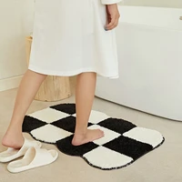 ins plaid soft flocking bathroom mat irregular geometric grids carpet entrance floor mat anti slip doormat home decor rug