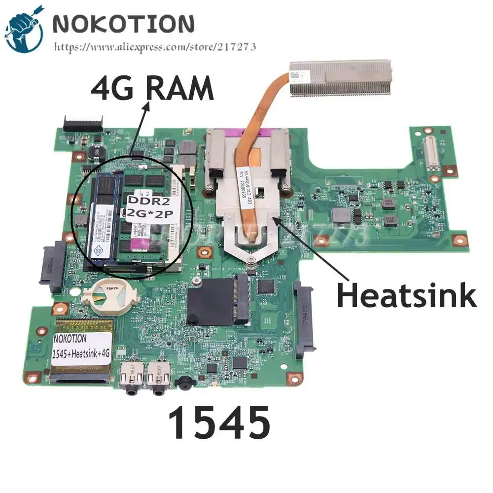 

NOKOTION CN-0G849F 0G849F MAIN BOARD For DELL 1545 Laptop Motherboard DDR2 With Heatsink+CPU+4GB RAM