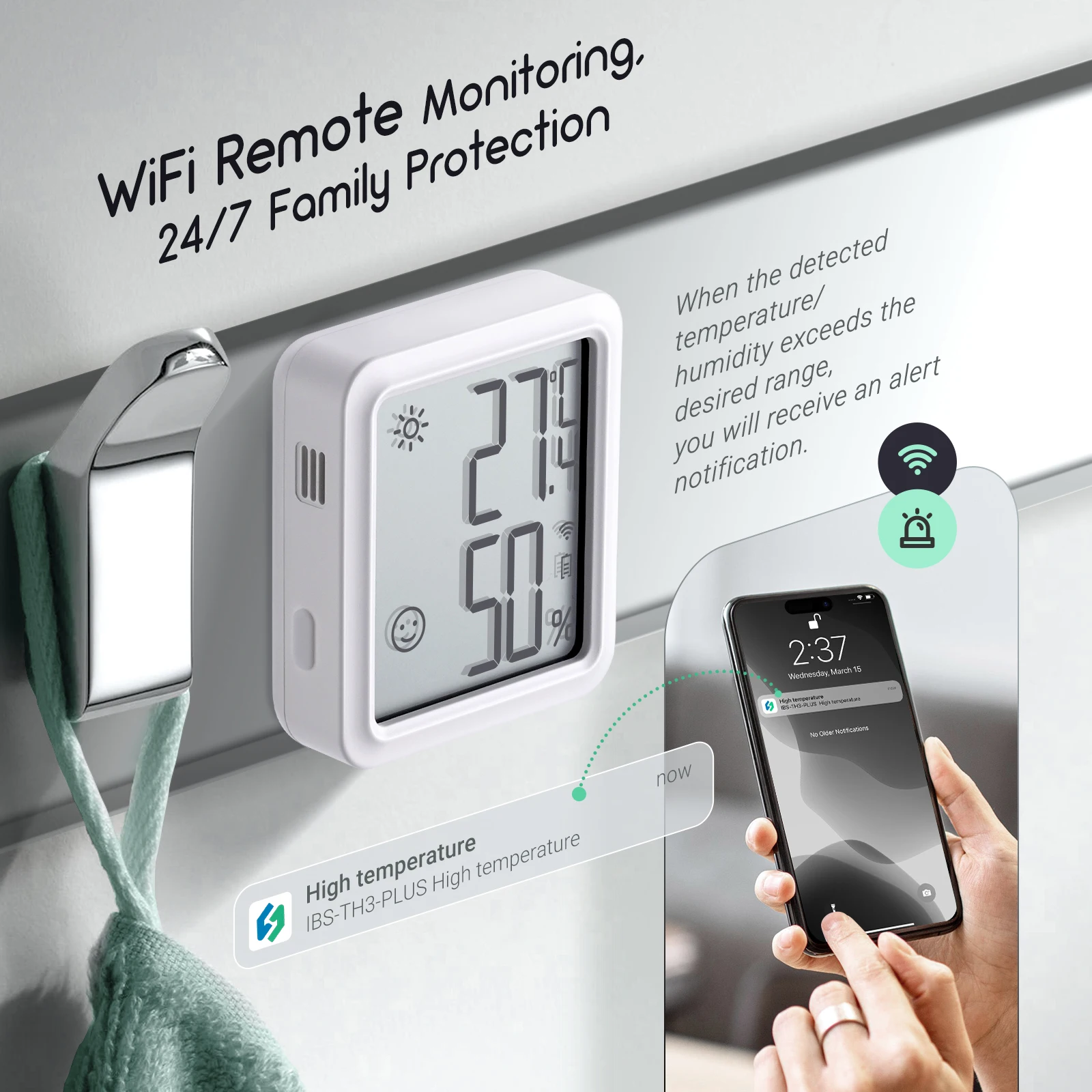 Фото INKBIRD IBS-TH3 Wi-Fi/Plus Датчик температуры и влажности Комнатный термометр и гигрометр Датчик 2-в-1 с сигнализацией для холодильника №2