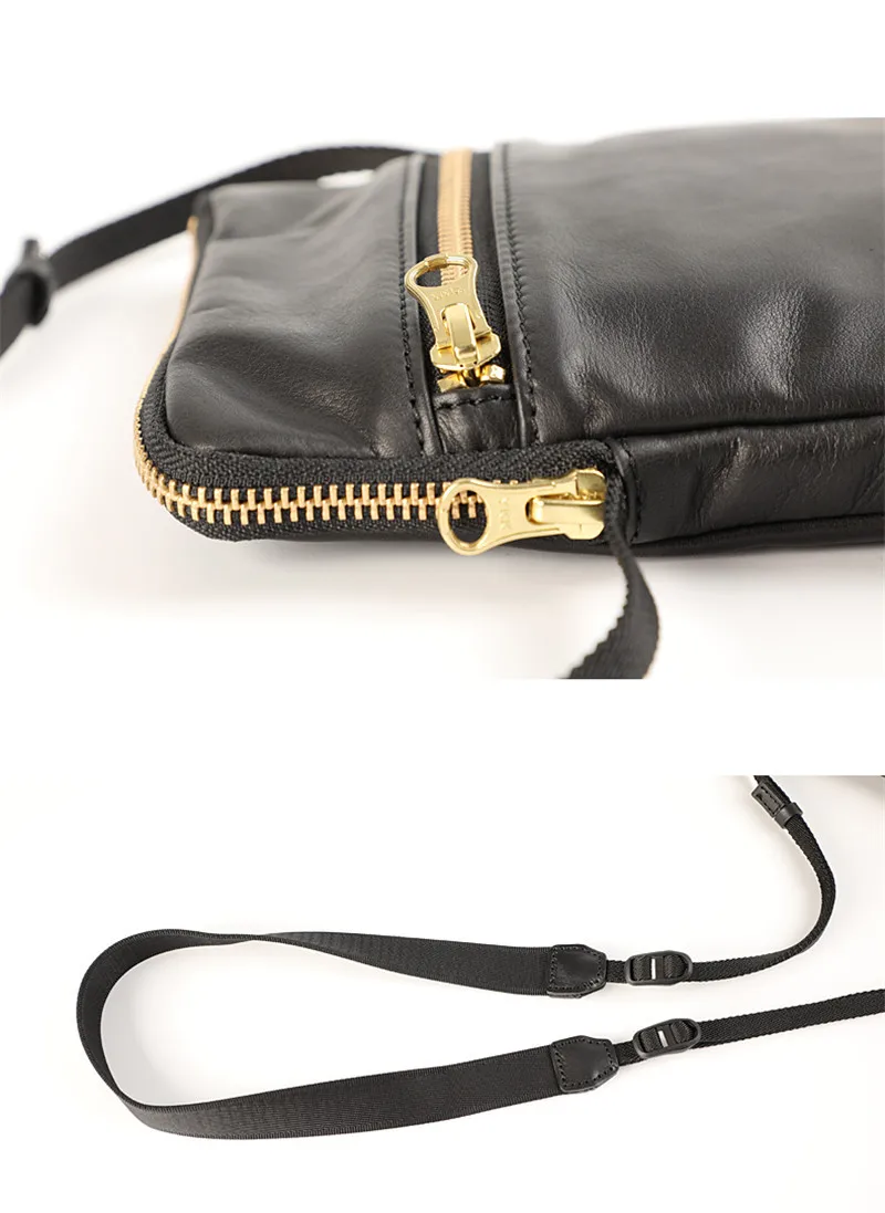 Casual outdoor daily genuine leather men's small shoulder phone bag simple luxury high quality cowhide black mini crossbody bag