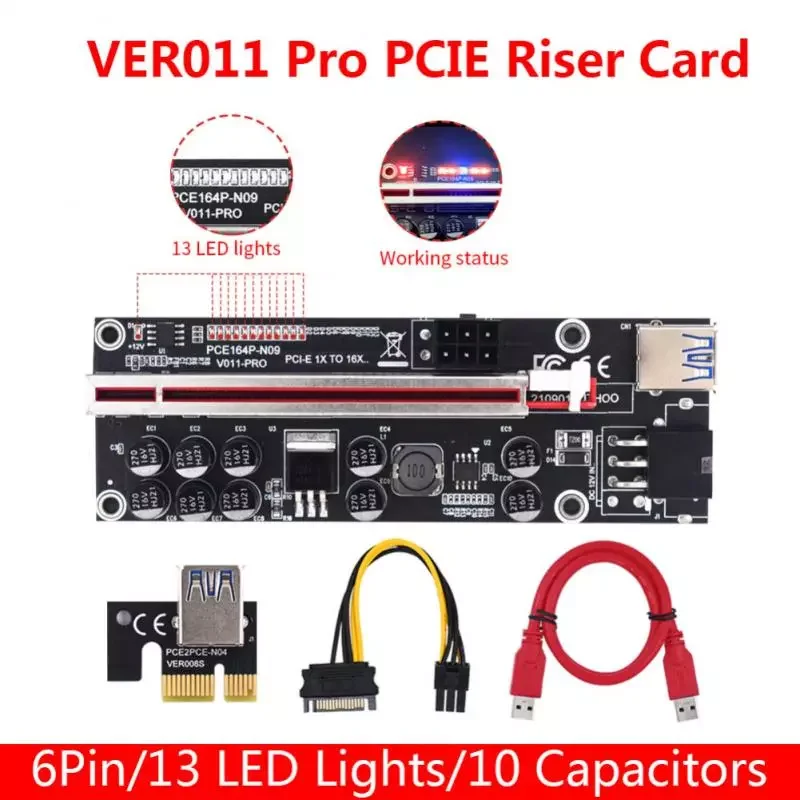 1-5Pcs V011 Pro Pcie Riser 011 Cabo Riser Card Pci Express X16 10 Capacitors USB 3.0 Cable For GPU Graphics Card