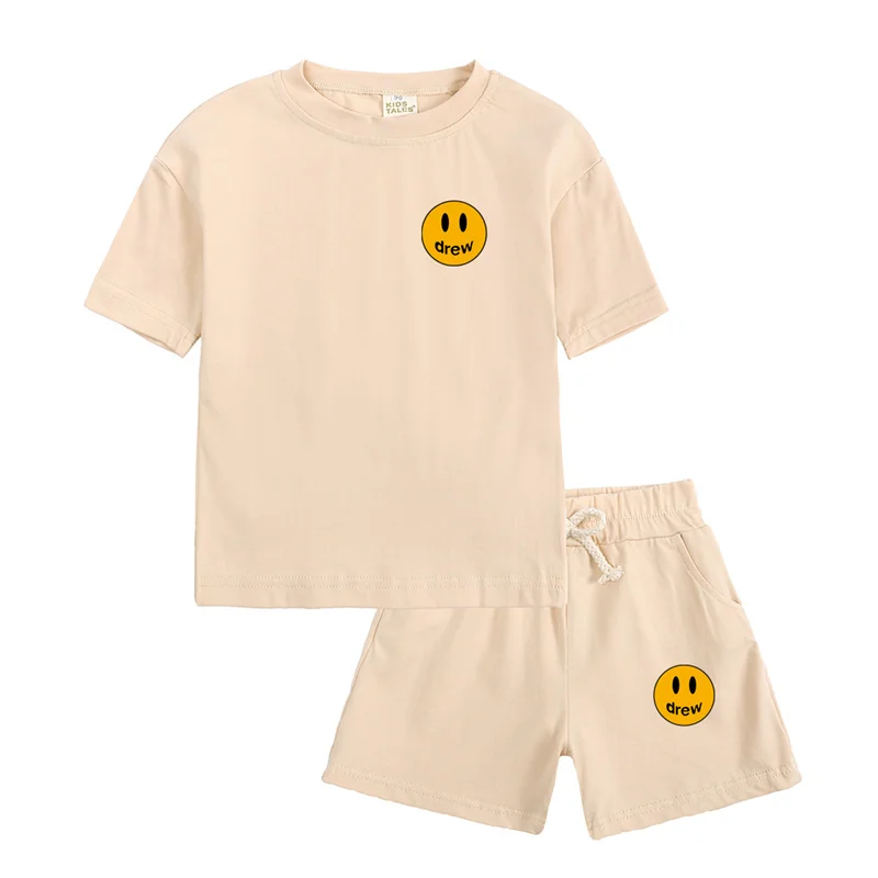 

Drew Toddler Boys Girls Suits Sport Clothes Kids 2022 Brand Cotton Casual Crewneck Short Sleeve T-Shirt +Shorts Children Outfits