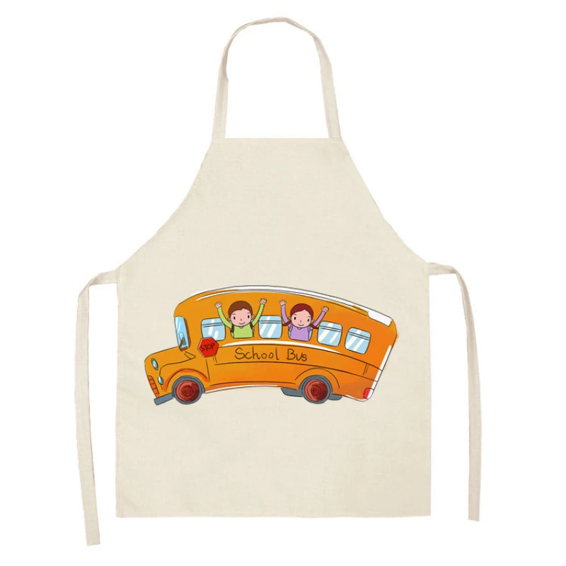 Детский Льняной Фартук без рукавов с мультяшным рисунком автомобиля домашний