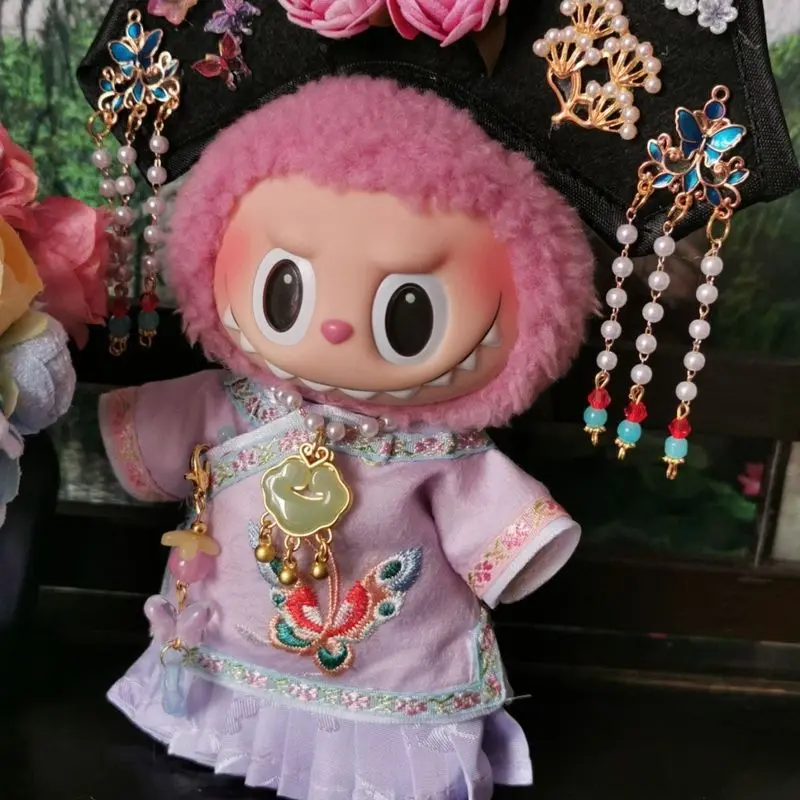 В наличии 17 см Labubu Mokoko Только одежда Платье с флагом Прозрачное платье Детское