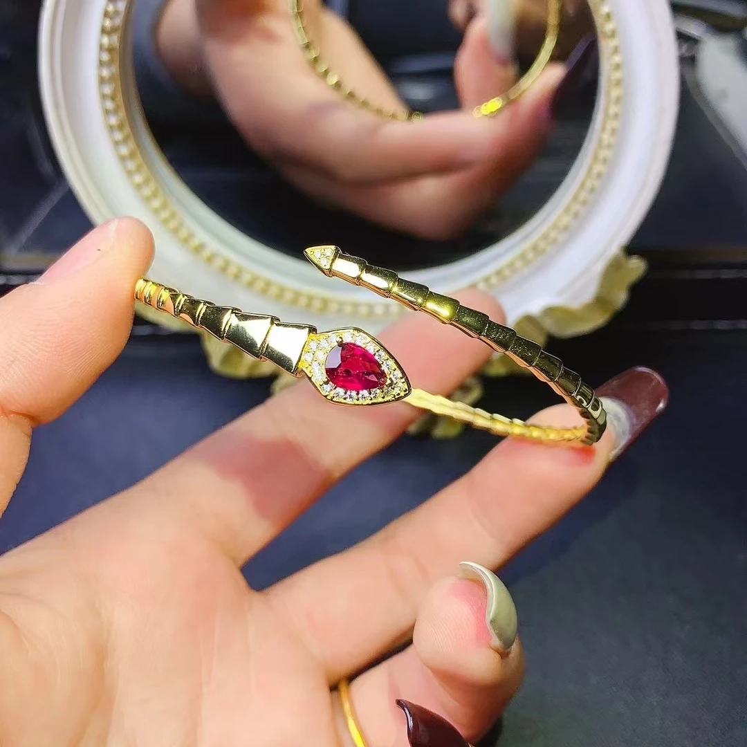 KJJEAXCMY Ювелирные изделия из натурального рубина женский браслет чистого серебра