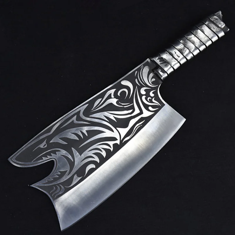 

Longquan Kitchen Knife Handmade Forged Hot Knife Cutter 8" Butcher Hatchet Chop Big Beautiful Knife With Patterns China Messer