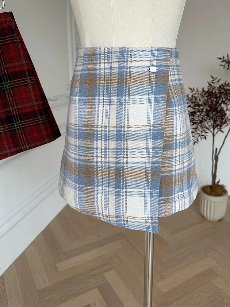 Японские милые клетчатые юбки Клубная одежда Юбка трапециевидной формы с