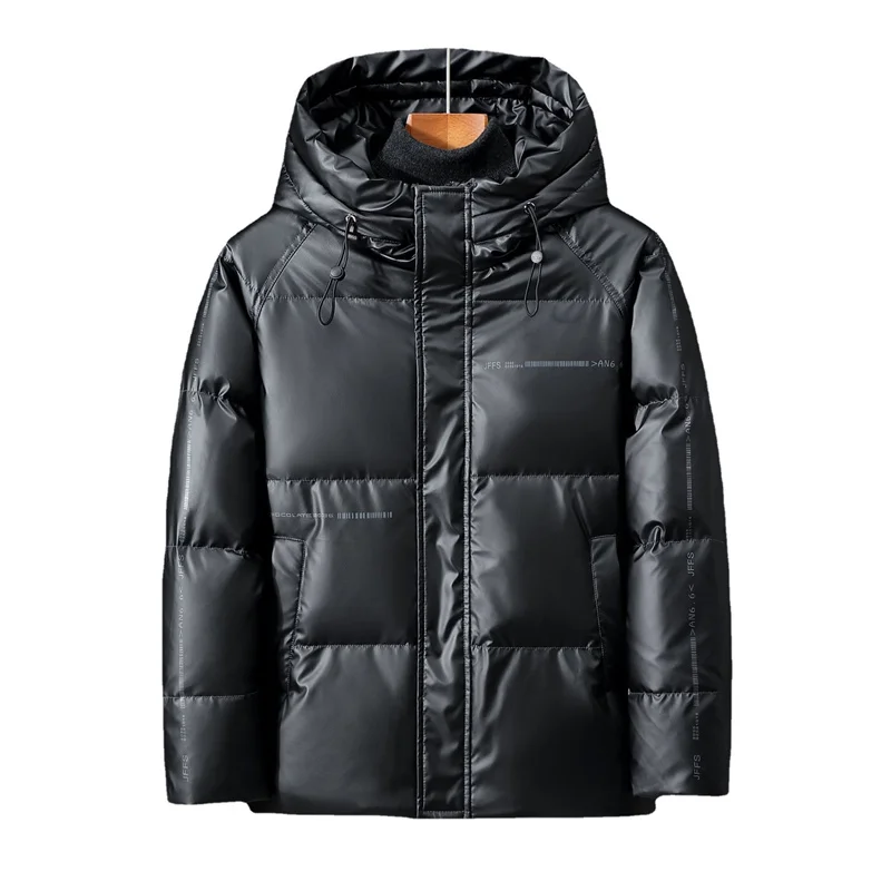 

Hooded Winter Korean Style Jacket Men's Workwear Solid Color PU Couple High Duck Down Coat 2378