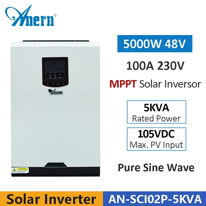 

Anern 5000W Hybrid Solar Inverter 230V 60A 3KVA 5KVA Pure Sine Wave Inverter 50/60HZ Off Grid 48V Solar Hybrid Inverter MPPT