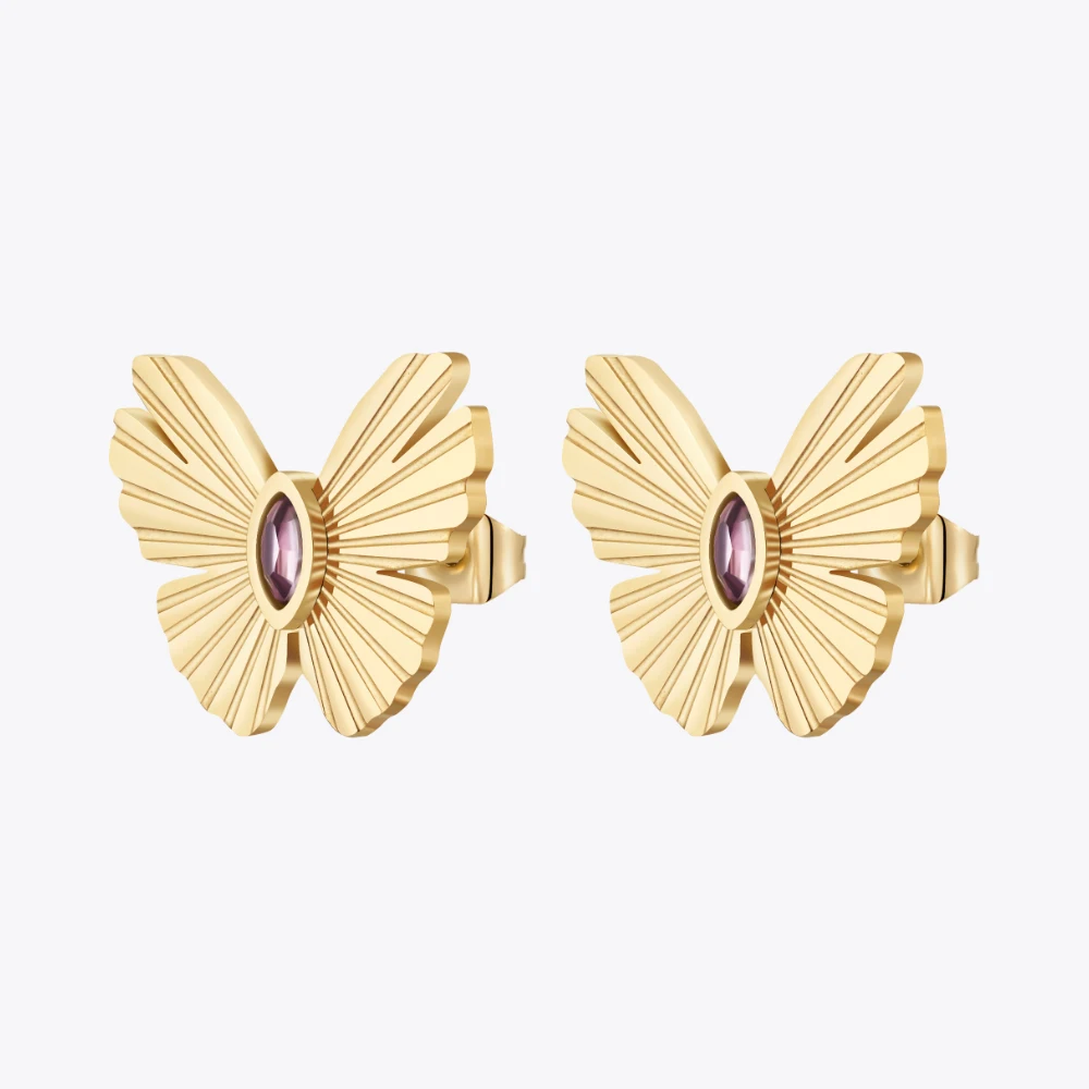 

ENFASHION Animal Series Butterfly Stud Earrings For Women's Stainless steel 18K Gold Plated With Zircon Fashion Jewelry E221426