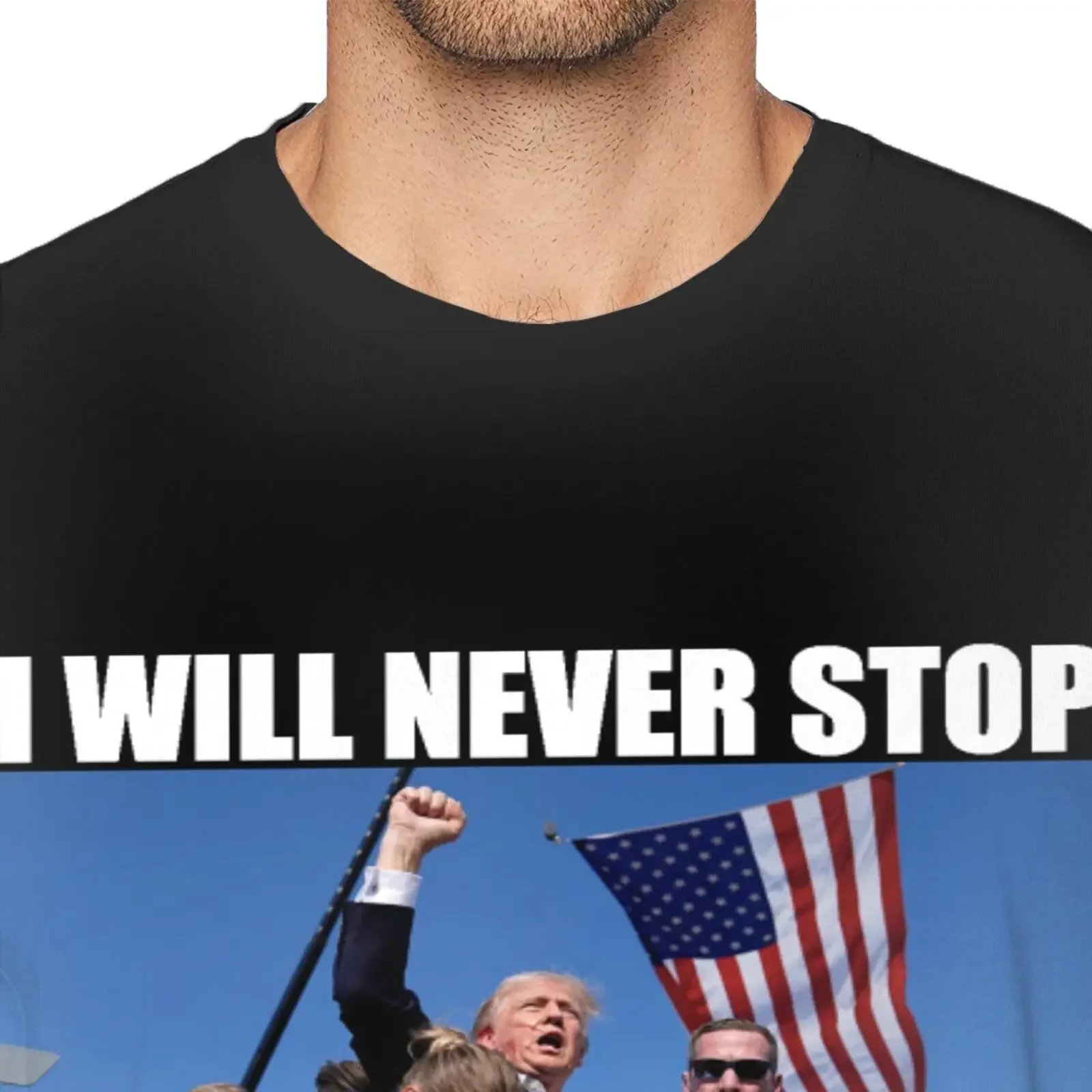 Мужская футболка 2024 с изображением Трампа во время борьбы! Я никогда не перестаю